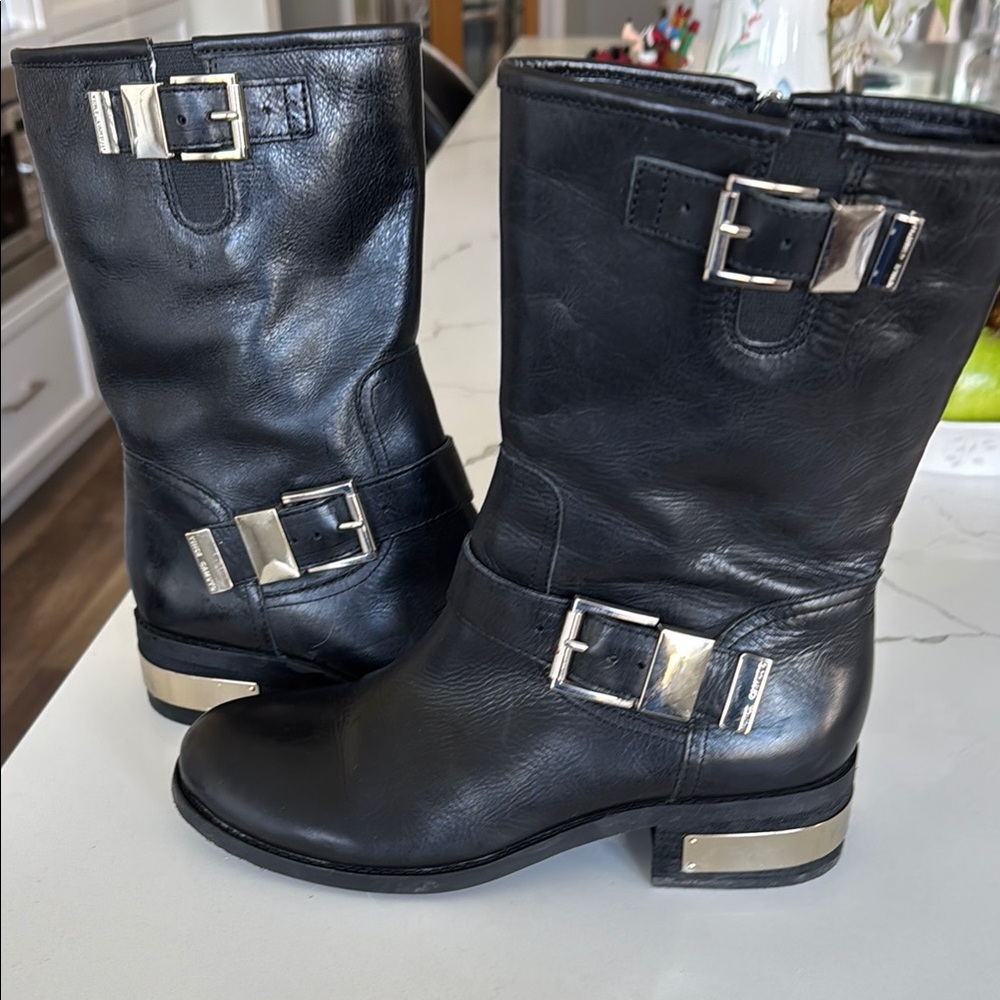 Vince Camuto Black Moto Boots with Metallic Accents